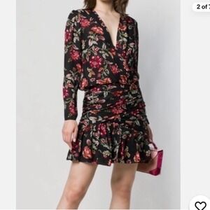 A.L.C. Black Haven Ruched Silk Floral Mini Short Coquette Dress SZ 6